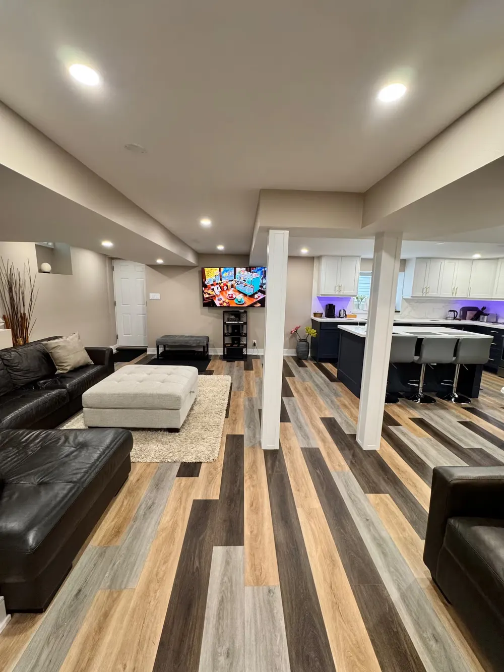 Finished open-concept basement apartment renovation in Ajax