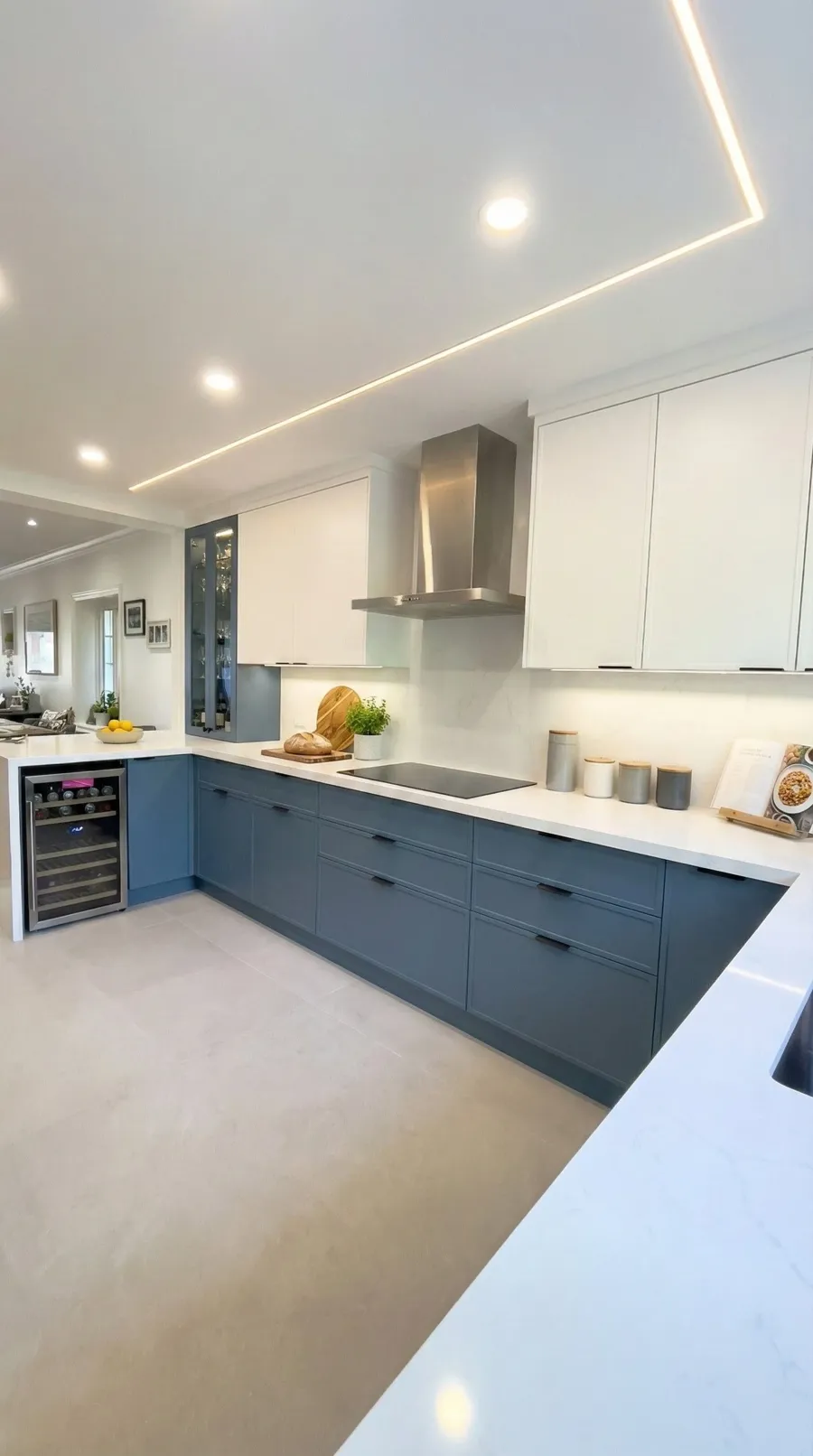 Blue and white custom kitchen renovation in Toronto